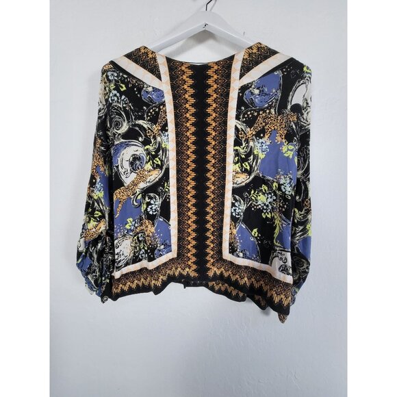 Free people Womens Printed Button-Front Kimono Cardigan Sweater Large Black Boho - Picture 2 of 8